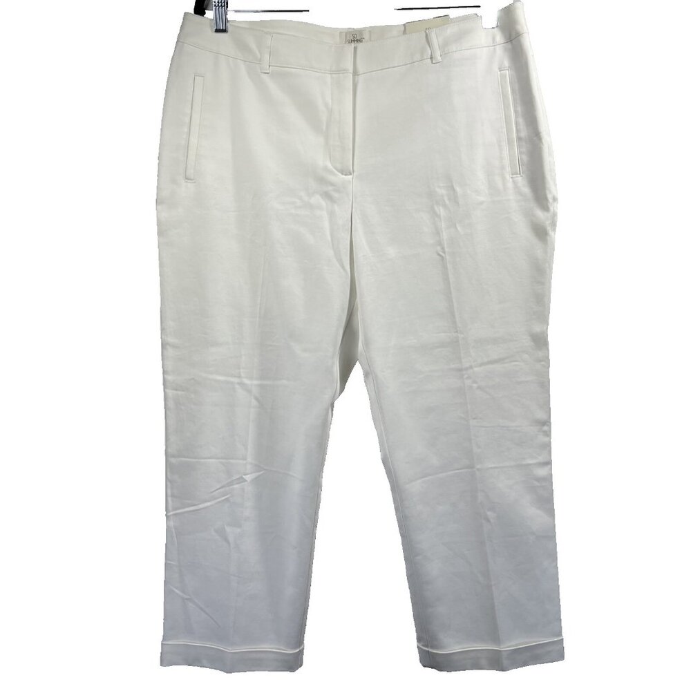 Chicos‎ So Slimming White Pants Size 14 NWT Stretch Cuffed Zipper Button Pockets